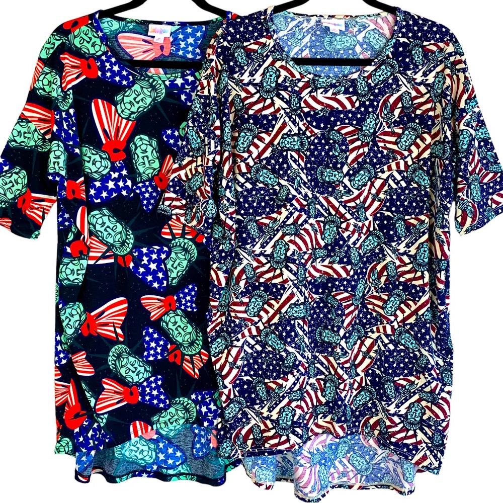 LuLaRoe Lady Statue of Liberty Americana Irma Tunic High Low Top Bundle Lot New